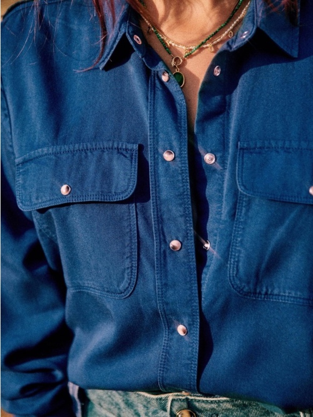 Sezane Davina Indigo Blue Parisian Button-Down Collared Shirt 38/6/Medium - Picture 8 of 8
